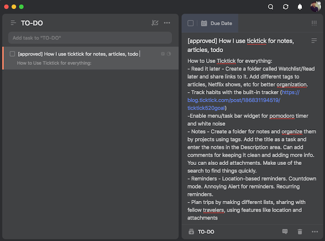 Take Notes on TickTick