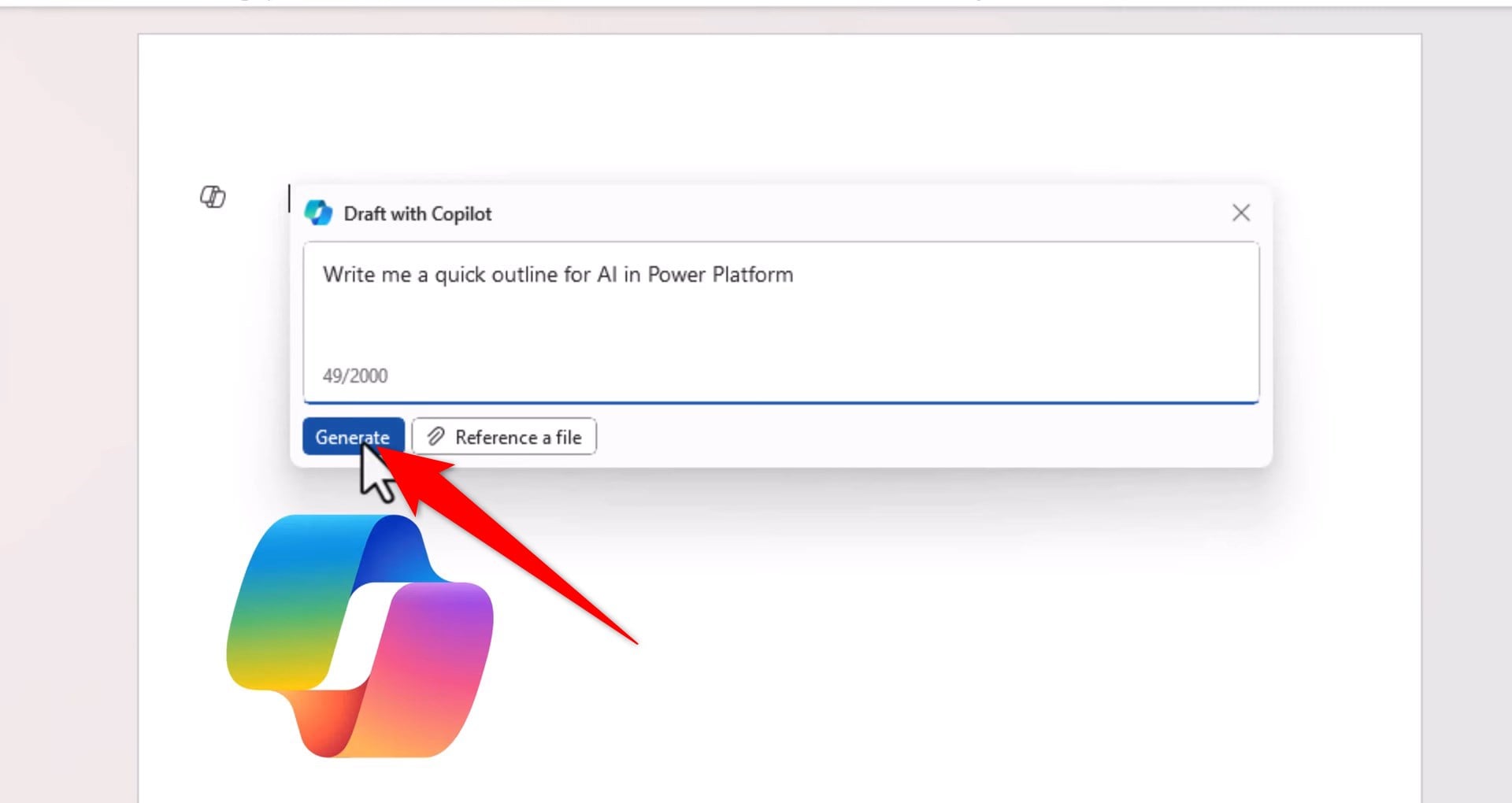 Окно генерации черновика Copilot в MS Word
