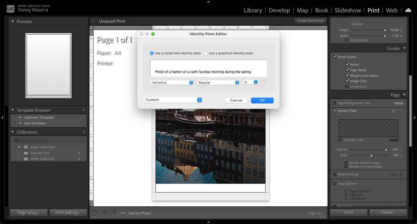 Параметры непрозрачности и поворота текста в Adobe Lightroom