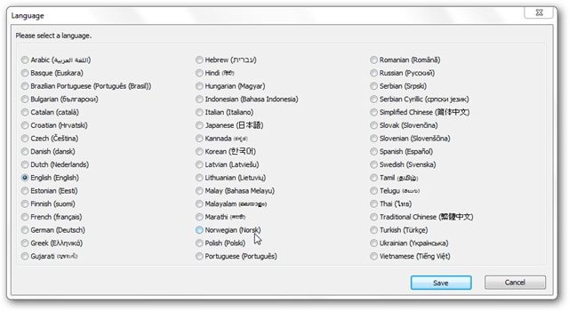 Выбор языка в настройках SkyDrive Explorer