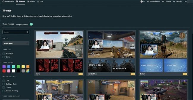 Галерея тем Streamlabs с примерами макетов