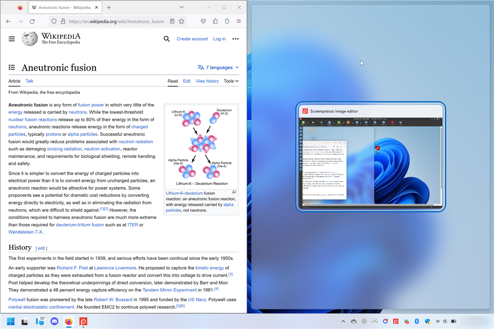 Окно Firefox закреплено слева на экране