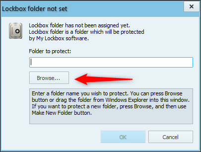 Окно Проводника для выбора папки, которую нужно защитить