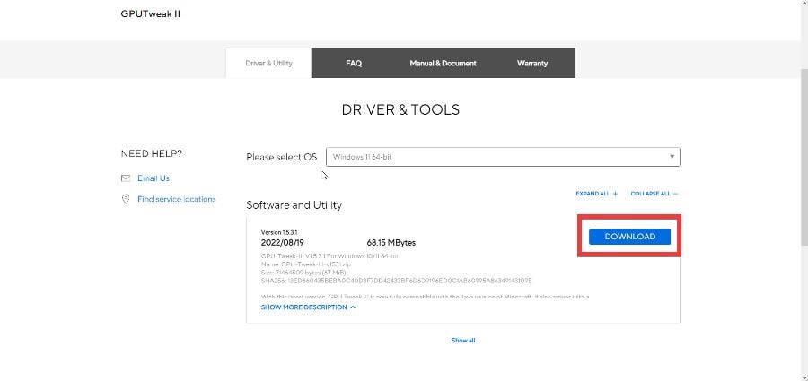 Выбор ОС и загрузка на ASUS сайте