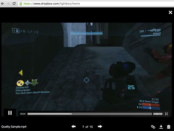 Встроенный видеоплеер Dropbox в полноэкранном режиме