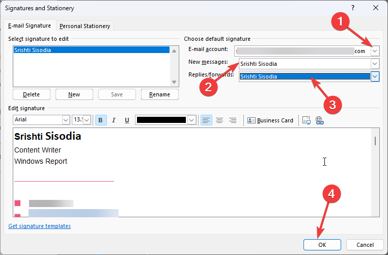 Выбор подписи для новых сообщений