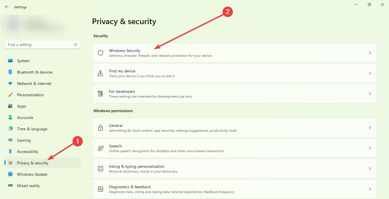 Навигация к Безопасности Windows