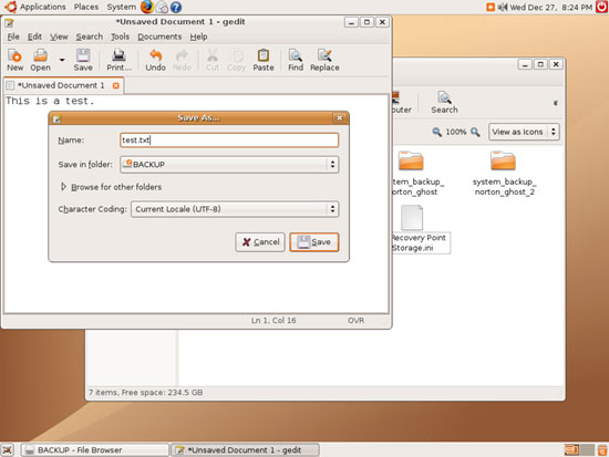 Диалог сохранения файла на внешний NTFS-диск
