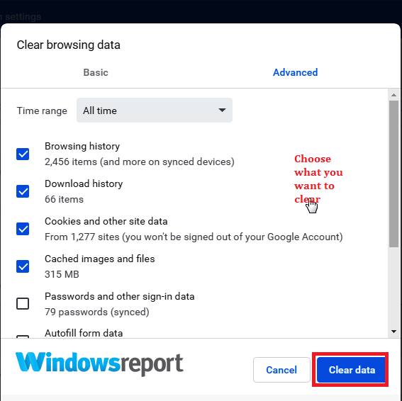 Подтверждение очистки данных в Chrome