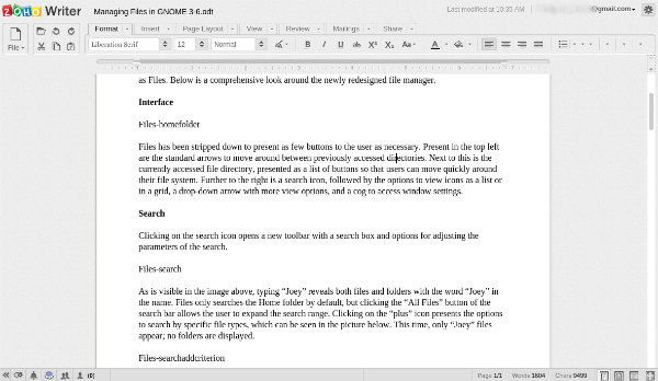 Zoho Docs bearbeitet eine ODT-Datei online