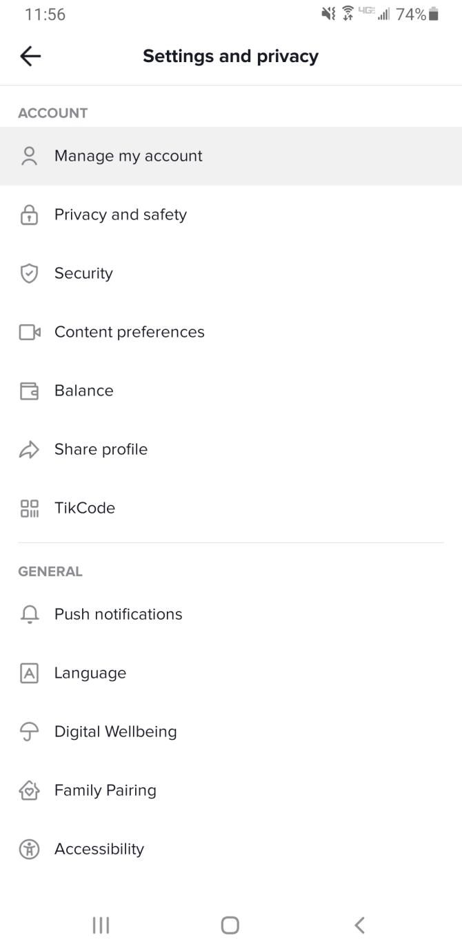 TikTok Profile Settings Page