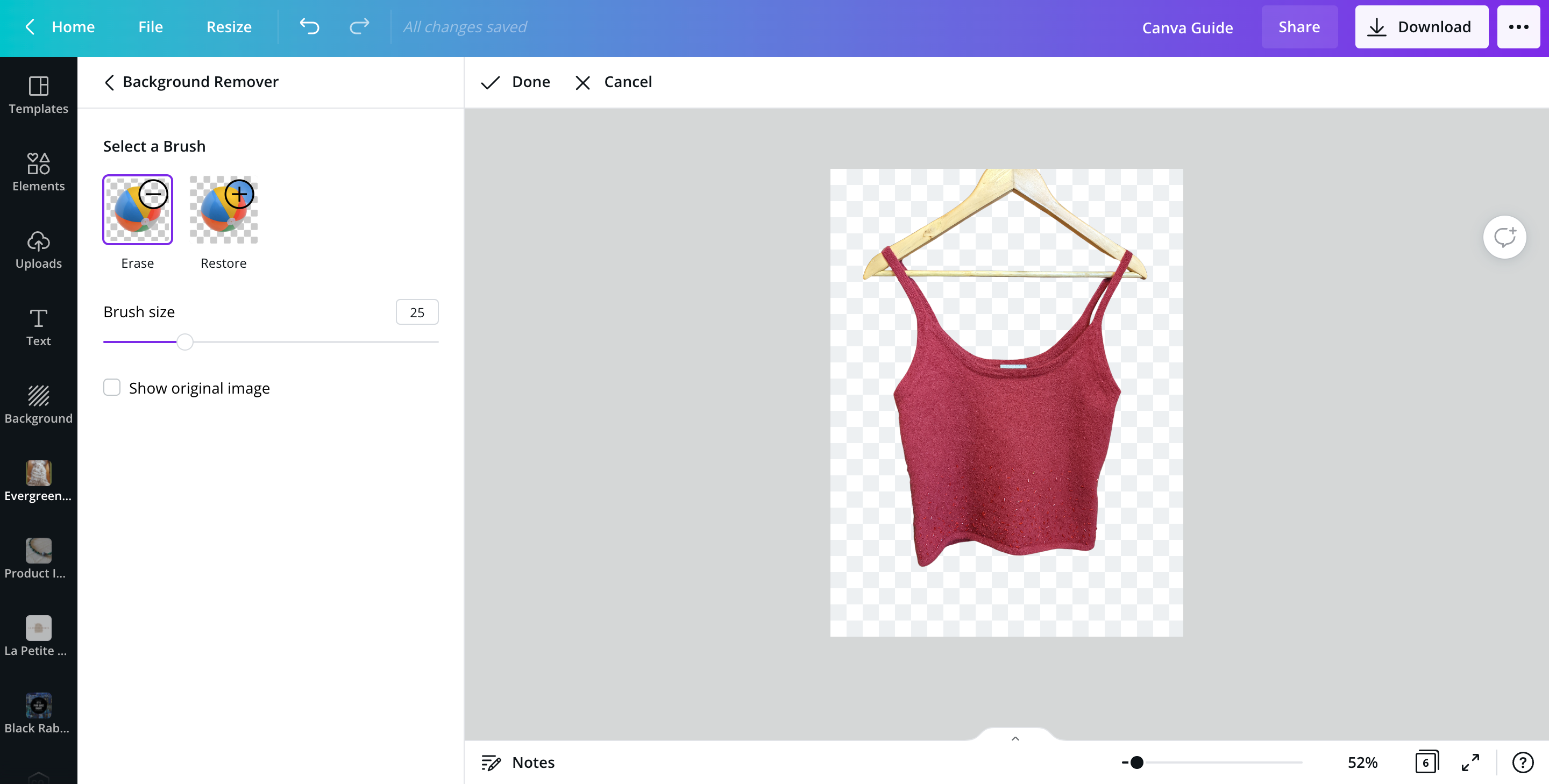Инструменты 'Стереть' и 'Восстановить' в редакторе Canva