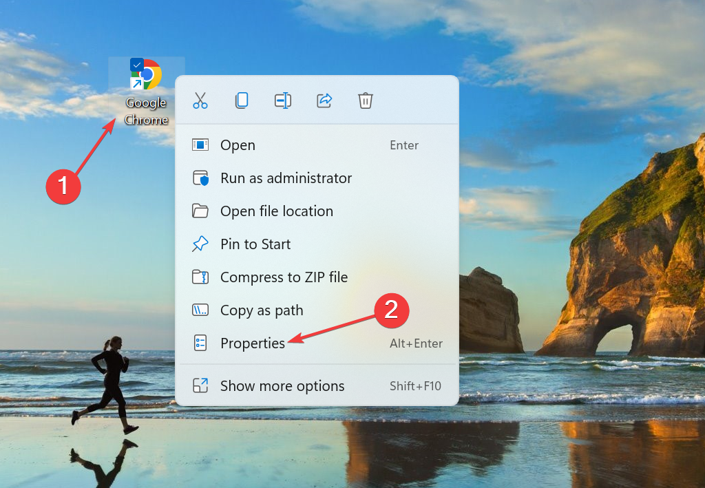 Свойства ярлыка Google Chrome