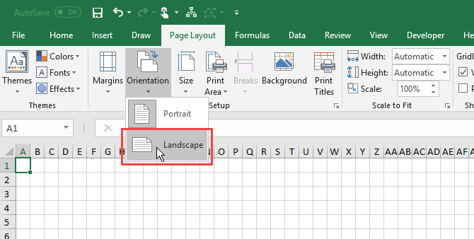 Change Page Orientation in Excel