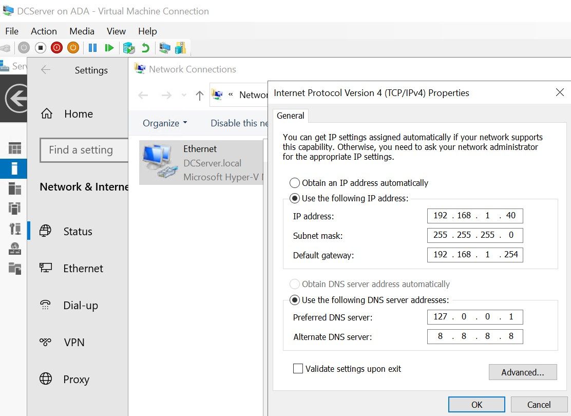 VM Ethernet Settings