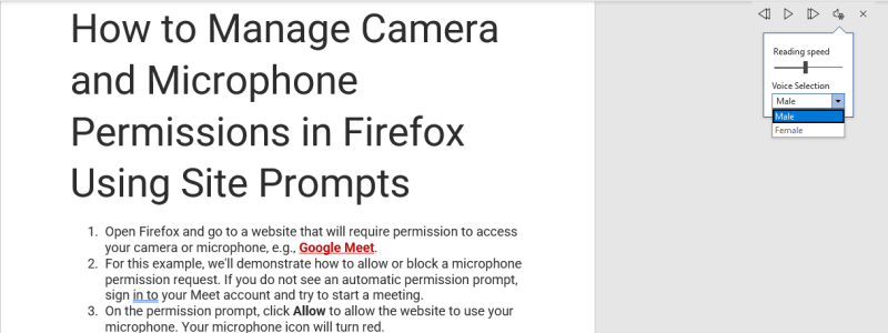 Настройки скорости и выбора голоса в Word