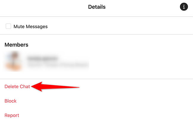 Кнопка Delete Chat в панели детальной информации веб‑версии Instagram.