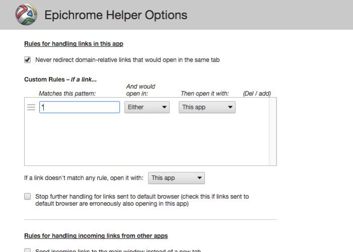Добавление правил для ссылок в Epichrome