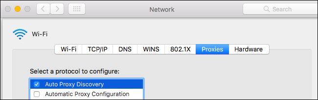 Вкладка Прокси — опция Автоматически обнаруживать прокси (WPAD)