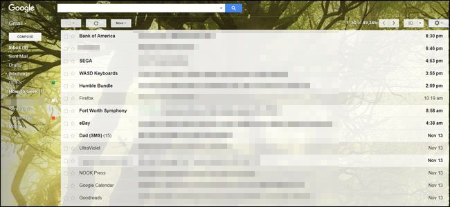 Пользовательская фоновая тема в Gmail после загрузки