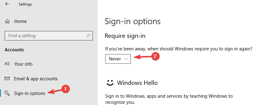 Параметры входа при пробуждении
