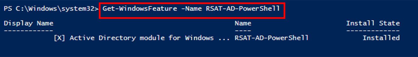 Вывод Get-WindowsFeature -Name RSAT-AD-PowerShell