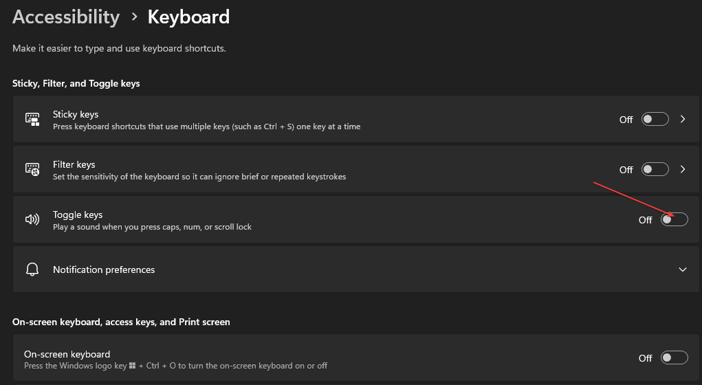 Скриншот: параметры специальных возможностей для клавиатуры