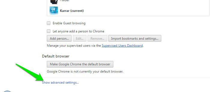 Дополнительные настройки Chrome со ссылкой на параметры содержимого
