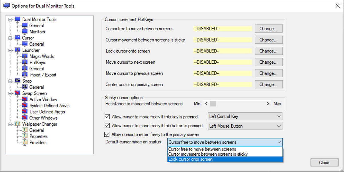 Меню курсора Dual Monitor Tools