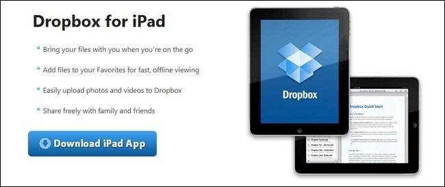 Начальный экран Dropbox на компьютере и iPad