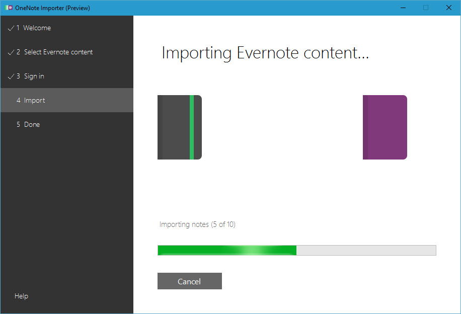 Процесс импорта заметок из Evernote в OneNote в исполнении Importer