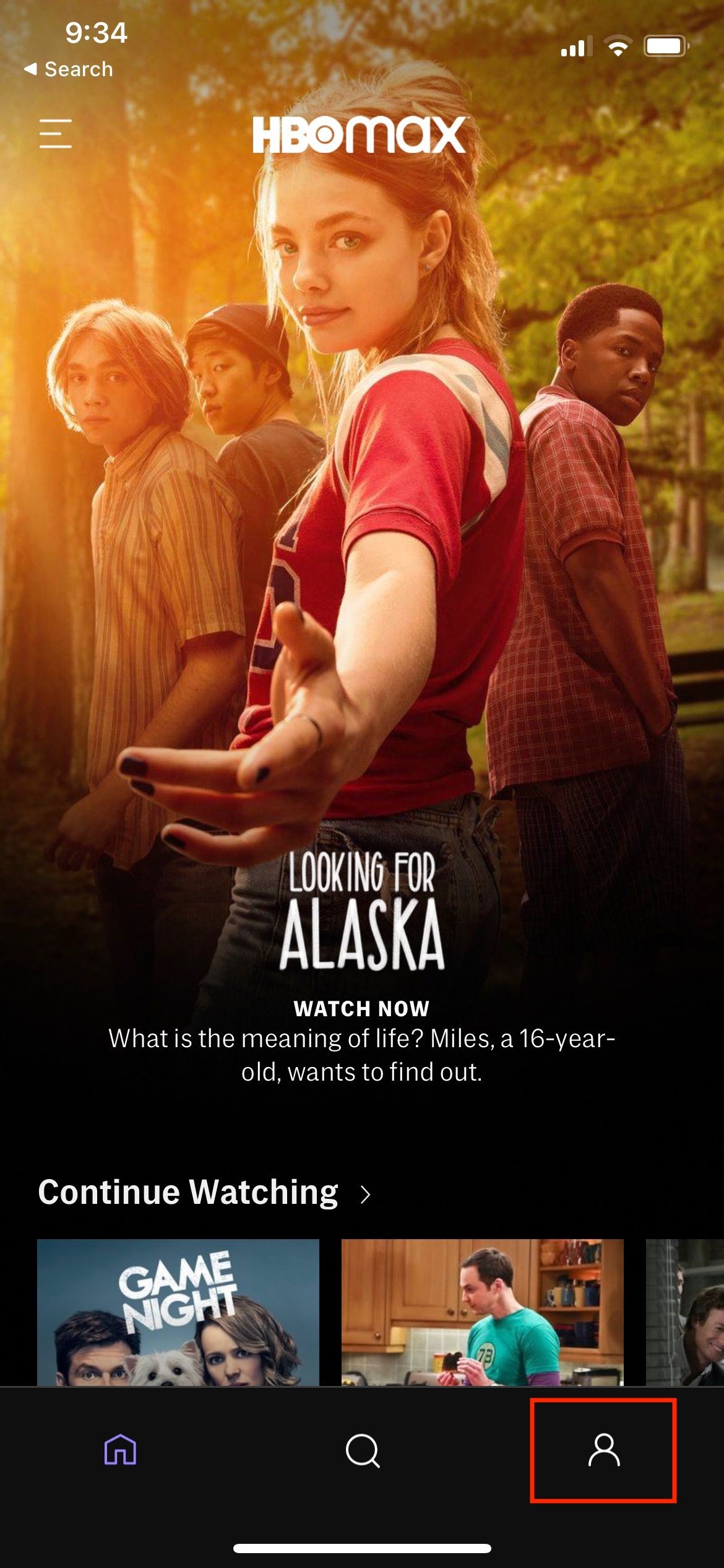 Главная страница HBO Max на iPhone