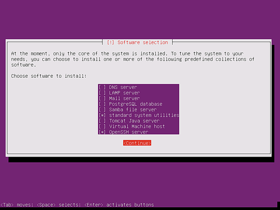 Выбор базовых пакетов Ubuntu Server
