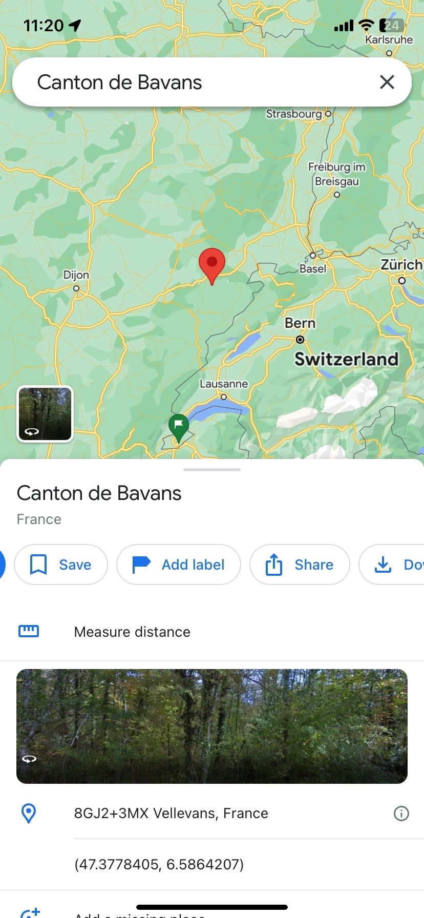 Меню опций метки в Google Maps на iOS