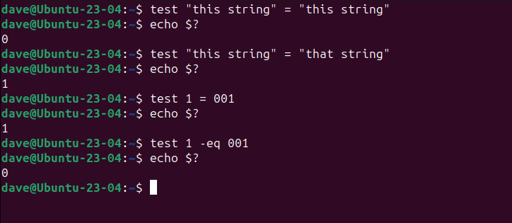 Использование программы test для разных сравнений