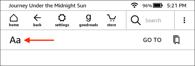 Нажмите кнопку Aa в ридере Kindle