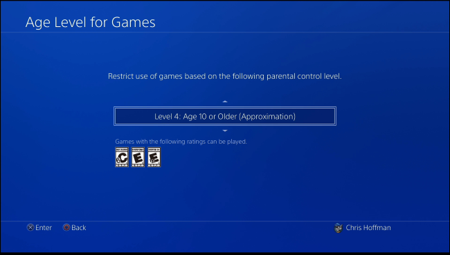 Выбор возрастного уровня для игр на PS4