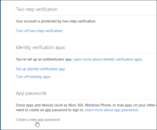 Опция создания пароля для приложения на странице безопасности
