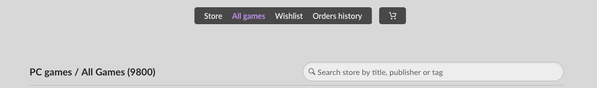 Клиент GOG с переключателем «Все игры» и фильтрами