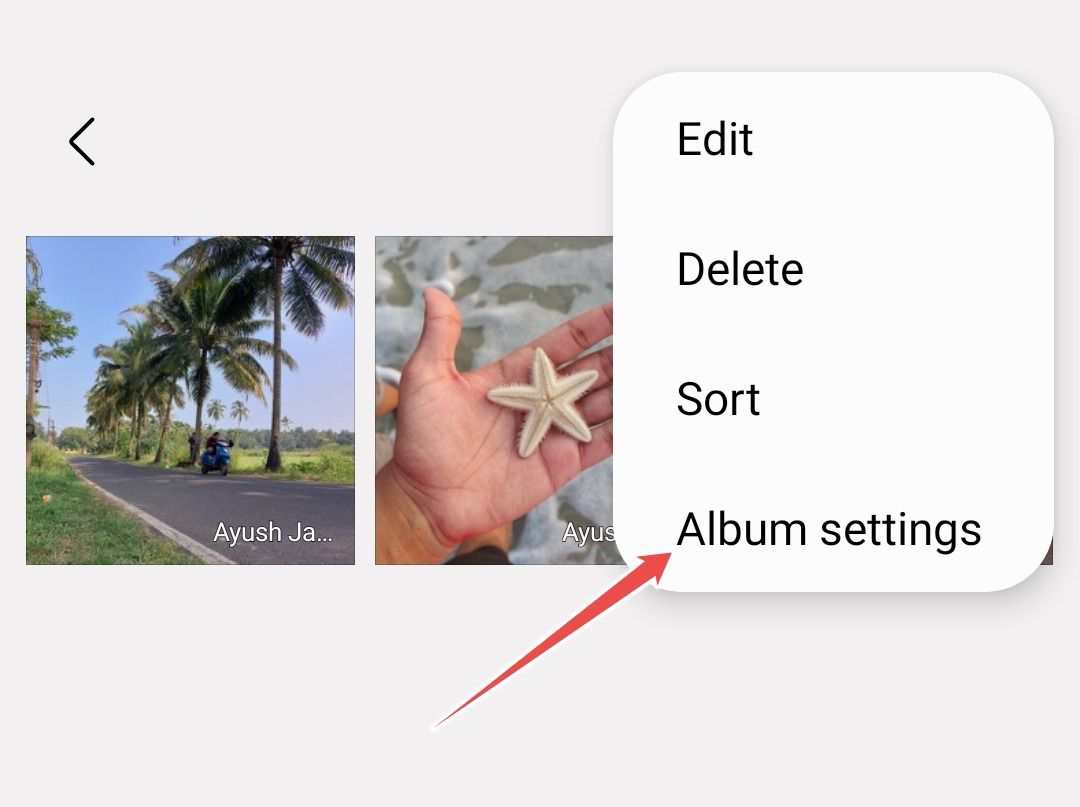 Album settings of a shared album in Samsung Gallery