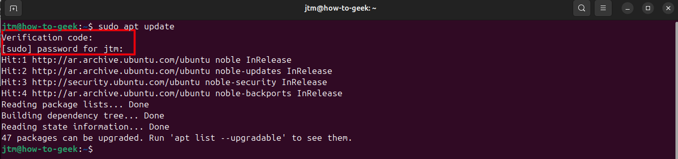 Терминал Ubuntu: при sudo сначала запрашивается код 2FA, затем пароль.