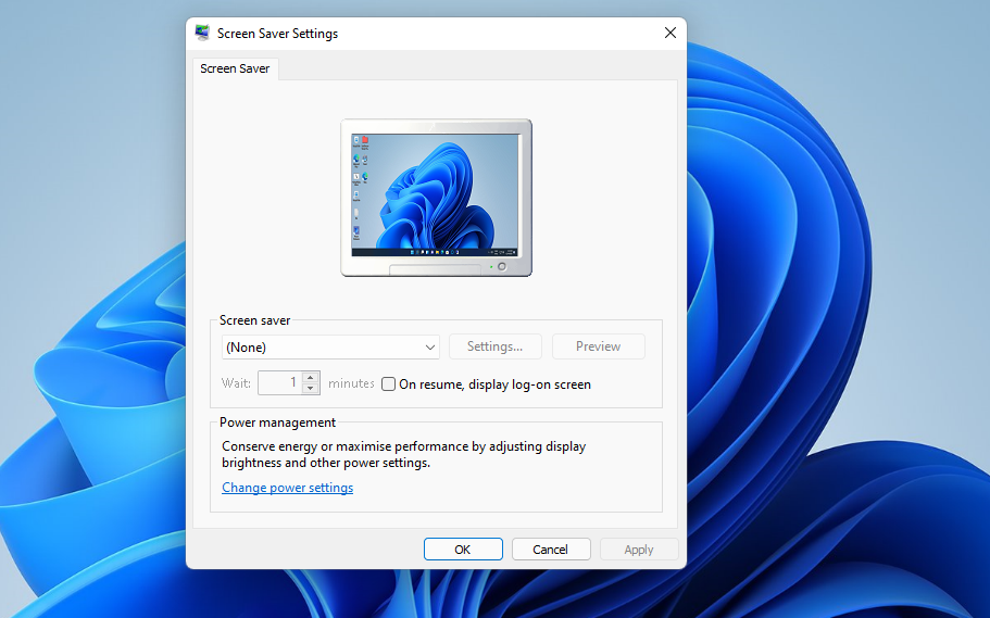 Окно параметров скринсейвера в Windows