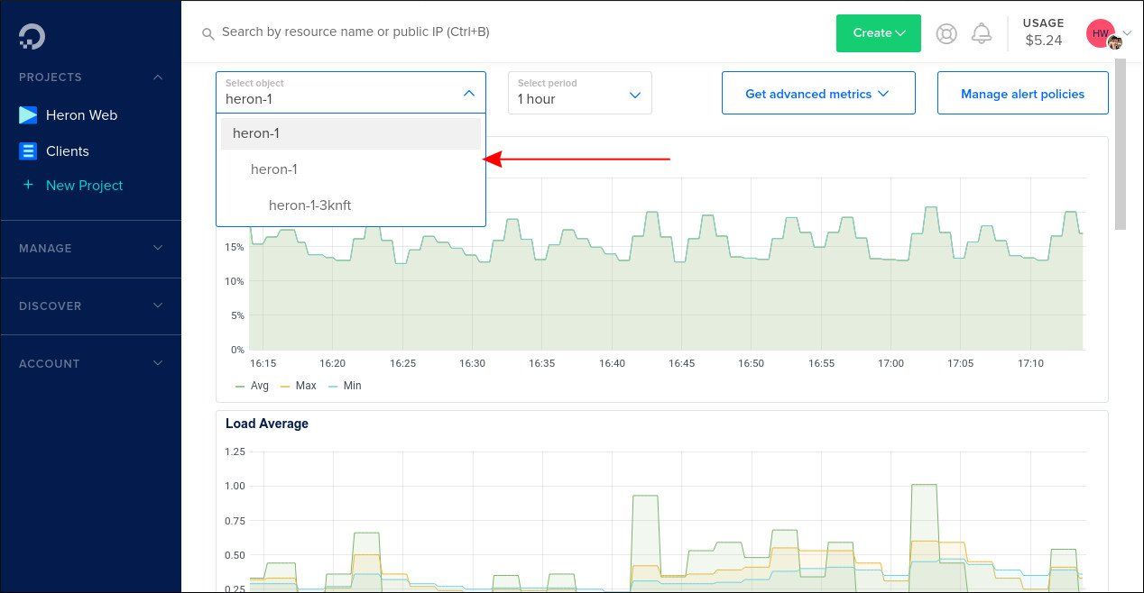 Скриншот экрана Insights кластера DigitalOcean
