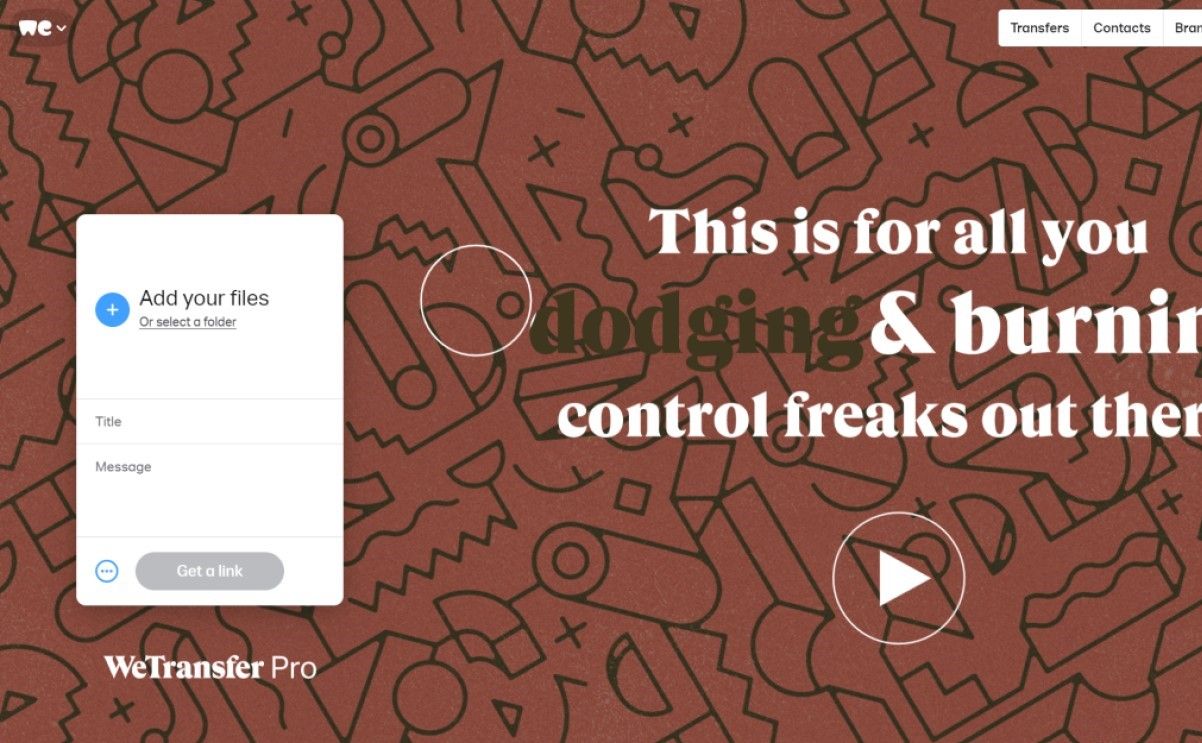 Экран загрузки файлов на WeTransfer