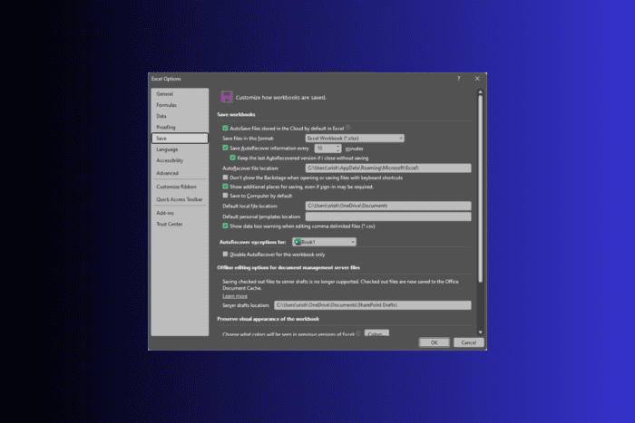 AutoSave пропал в Excel — исправление
