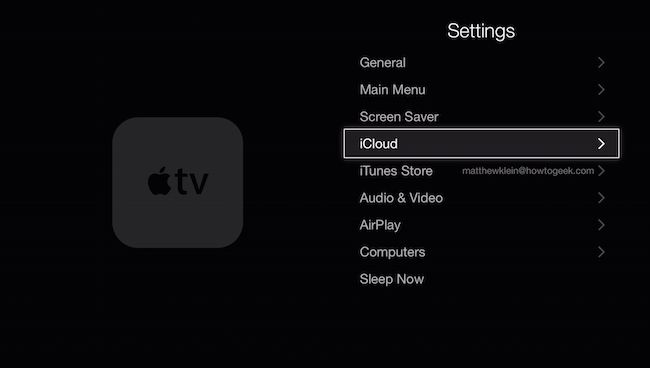 Экран настроек iCloud на Apple TV