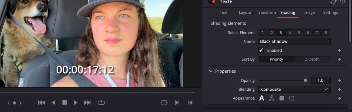 Добавлена тень к тексту в DaVinci Resolve