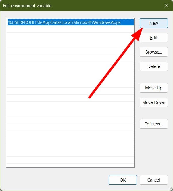Добавление нового значения PATH