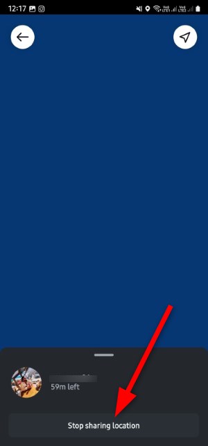Кнопка прекратить обмен местоположением в Instagram