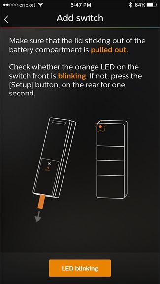 Подтверждение «LED blinking» в приложении